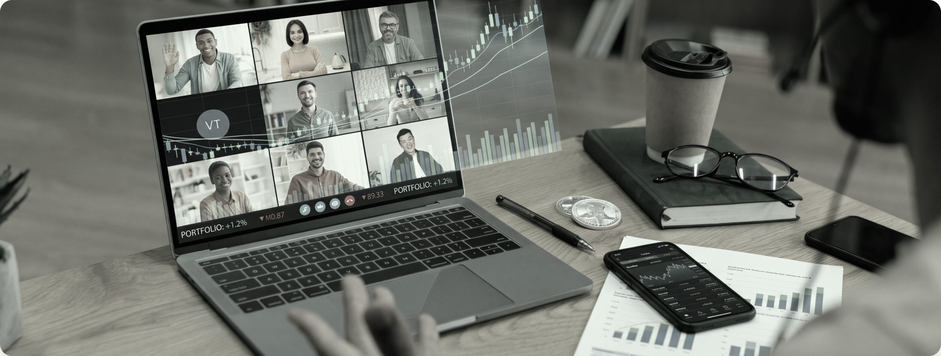 Traders attending a live CXM webinar on a laptop